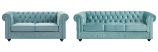 Vente-unique - Sofa 3-Sitzer & 2-Sitzer - Samt - Pastellblau - CHESTERFIELD