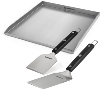 BURNHARD® Grillplatte Plancha Set Earl mit 2tlg. Grillspachtel und Grillschaber Set, Grillspachtel und Grillschaber Set