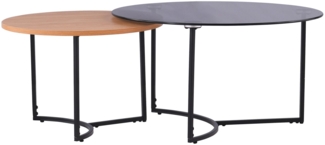 Selsey ‘Frusly’ Couchtisch-Set 2-teilig, Rauchglas & Eiche-Optik, Ø 80 & 60 cm