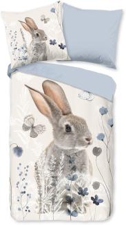 Good Morning Kinder Bettwäsche 135x200 Ravi Hase Wende hellblau braun-grau 30724