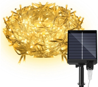 Clanmacy LED-Lichterkette 15M 600LEDs Solar LED Eisregen Lichterkette Außen Eiszapfen Warmweiß, inkl. Fernbedienung, 8 Lichtfunktionen, Solarbox über USB aufadbar