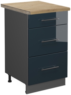 Küchenunterschrank Fame-Line Dunkelblau Hochglanz 50 cm , AP Eiche Vicco