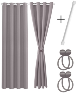 Cozyor Vorhang Set mit 2x Gardine + 2x Vorhanghalter + 1x Gardinenstange ohne Bohren, Ösen (2 St), verdunkelnd, Polyester, blickdicht hellgrau Moonlight, Thermo Gardine 200x135 cm mit Magnethalter, Flur & Fenster