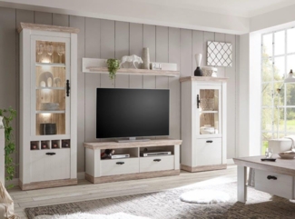 Wohnwand Anbauwand Florenz 276cm LED-Beleuchtung pinie weiß oslo pinie