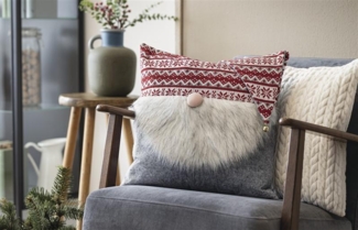 Kissenhülle "Weihnachtswichtel" aus Filz, grau, Textilmütze, Kunstfell Bart, 45x45 cm, Kissenbezug, Zierkissenbezug