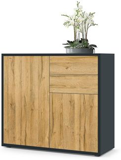 Vladon Sideboard Ben, Kommode mit 2 Türen und 2 Schubladen, Schwarz matt/Eiche Natur (79 x 74 x 36 cm)