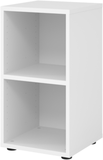 bümö Regal weiß, Standregal aus Holz für 2 Ordnerhöhen - Bücherregal klein 40 cm schmal, Aktenregal für Ordner & Bücher, kleines Büroregal, Holzregal, Ordnerregal, Buchregal Dachschräge, 924RE-W