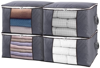 Coonoor Unterbettkommode 4 Stück Aufbewahrungstasche aus Stoff, Grau, Faltbare (4 St), Unterbett Aufbewahrungsbox für Kleidung, Bettdecken und Bettwäsche