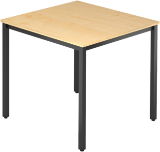 bümö Multifunktionstisch Ahorn, Tisch 80 x 80 cm, Tischfuß vierkant in schwarz - einfacher Tisch klein, Besprechungstisch System D-Serie, Konferenztisch, Meetingtisch, Mehrzwecktisch, Pausentisch, DQ08-3-D