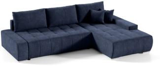 Ecksofa Sofa mit Schlaffunktion VOGAR Stoff Aston Dunkelblau Ottomane Rechts