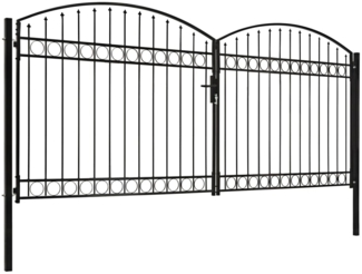 vidaXL Zauntor Doppelflügel Gewölbte Spitze Stahl 400x200 cm Schwarz 143096