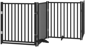 vidaXL 4-tlg. Hundetor mit Tür Faltbar Schwarz 320 cm Massivholz Tanne 352291
