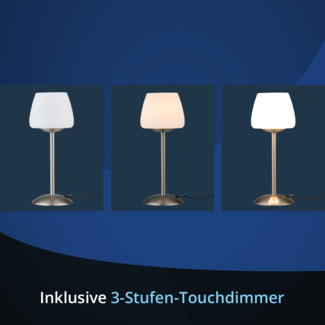 KHG LED-Tischleuchte, mit Touchdimmer, 1-flammig, aus Metall/Glas, Farbtemperatur 3.000 K, 340 lm Lichtleistung, 5 W Gesamtleistung, ideal für Wohnzimmer, Schlafzimmer, Küche und Büro, Höhe:30 cm