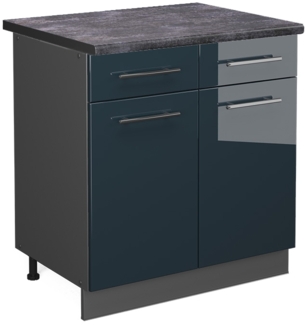 Vicco Küchenschränke Dunkelblau Hochglanz 80 cm , AP Anthrazit, Fame-Line