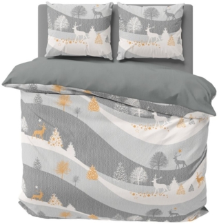 One Home Bettwäsche Winter Wonderland Weihnachten, Flanell, 3 teilig, Rentiere Winterlandschaft, kuschelig warme weiche Baumwolle Biber