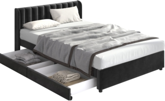 ComfortXL Polsterbett-BB120, Massivholz, Schwarz, 208x166x95cm