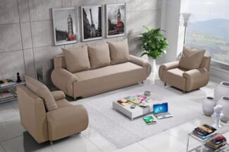 Sofa Set MIKA 3-1-1 Sofagarnitur in Polyesterstoff Beige