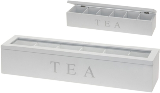 mucHome Teebox aus Holz mit 6 Fächern Weiß/Schwarz Teekasten
