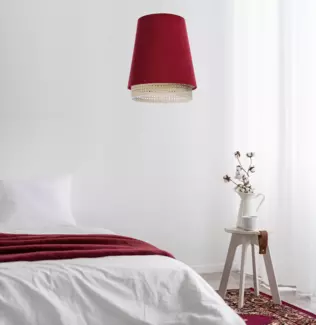 BPS Koncept 0SE0-026 Hängeleuchte SENSEI Texil aus Velourss auf PVC-Kunststoff rot, beige 1xE27 60W H:117cm Ø35cm dimmbar