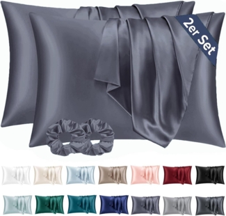 Satin Kissenbezug 40x60 Blau Violett 2er Set Haargummis