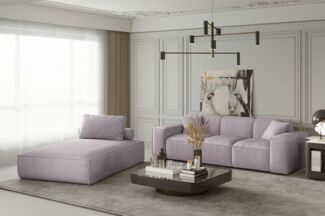Sofa Set 2-teilig Sezlong und Sofa 3-Sitzer CELES in Stoff Scala Flieder