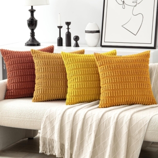 MIULEE 4er Set 50x50 cm Kordsamt Kissenbezüge Sofakissen Orange Serie