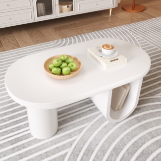 Merax Couchtisch in Weiß, Coffee table– schlichtes Design, stabile U-förmige Beine, pflegeleichte Oberfläche