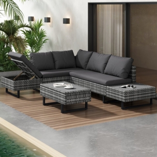 Celya Gartenlounge-Set Gartenlounges für 4 Personen, Gartenmöbel mit Ecksofa und Tisch, (Gartenlounge für 4-5 Personen, Lounge mit Ecksofa, Tisch & Auflagen, abnehmbarer und waschbarer Stoffbezug), Poly-Rattan-Garnitur, Gartengarnitur Sitzgruppe Sofa L...