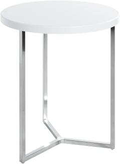 BeistelltischGestell aus Stahlrohr in chrom, Ablage aus MDF Dekor hochglanz weiß