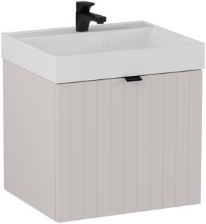 BADEDU ESLA Waschbecken mit Unterschrank 50 cm breit, Grau, Waschbecken Gussmarmor Weiß