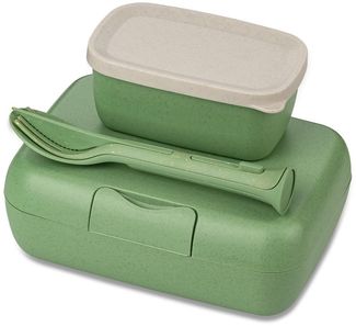 Koziol Lunchbox-Set + Besteck-Set Candy Ready nature leaf green