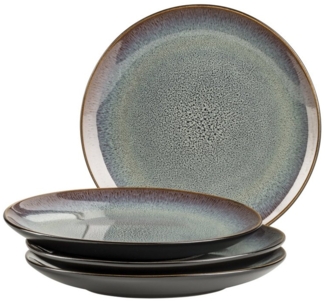 MSER 935131 Serie Teona, 4er Set Dessertteller mit grn-brauner Reaktivglasur, 4-teiliges Dessertteller-Set aus Keramik in modern dezenter Coupe-Form, Steinzeug