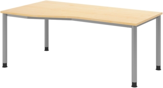 bümö höhenverstellbarer Schreibtisch H-Serie 180x100 cm in Ahorn, Gestell in Silber - großer PC Tisch für's Büro manuell höhenverstellbar, Computertisch verstellbar, HS-18-3