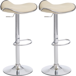 2er Set Barhocker TANOR - Kunstleder Creme 45 x 45 x 71 cm Silber | Barstuhl Höhenverstellbar Mit Lehne Drehbar Tresenhocker Tresenstuhl Kneipenhocker
