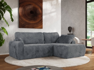Ecksofa, L-förmiges, lose Kissen, DL-Schlaffunktion, (H 100 x T 187 x B 273 cm) - CUBO L - Cord Dunkelgrau - rechte Seite