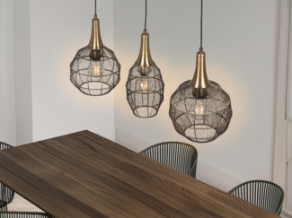 Pendelleuchte SORAYA 3-flammig mit Drahtgeflecht Altmessing, Breite 86cm