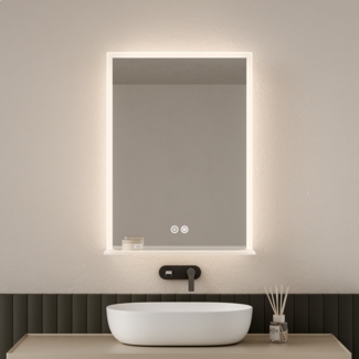 EMKE Badspiegel mit Ablage, Spiegel mit Beleuchtung Beschlagfrei Lichtspiegel Wandspiegel 50x70 cm mit Touch, Kaltweiß