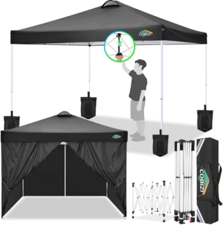 COBIZI faltpavillon 3x3,pavillon 3x3 wasserdicht stabil Winterfest,mit 4 Seitenteilen,4 Sandsäcke und Entlüftung,UV Schutz 50+,pop up pavillons faltbar partyzelt 3x3 m für Outdoor Garten(Schwarz