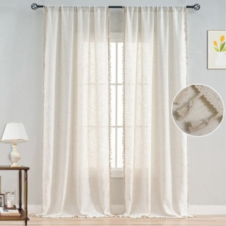 BTTO V&G Gardine Retro Vorhänge mit Quasten,Voile Gardinen Boho Vorhänge (1 St), halbtransparent, mit Stangedurchzug