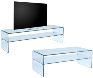 Vente-unique - Sparset: Couchtisch + TV-Möbel - Glas - STILEOS