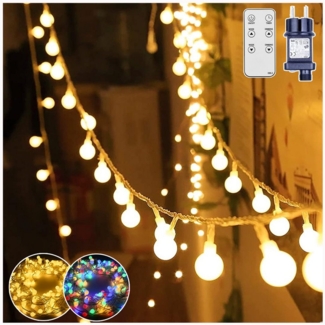XERSEK LED Nachtlicht Kugeln Lichterkette 20M 10 Modi mit Fernbedienung Lichterkette Stecker, 150er Globe Bunt+Warmweiss, für Garten,Party Deko,Balkon Weihnachtsbeleuchtung