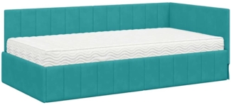 vidaXL Eckbettgestell mit Matratze Türkis 100 x 200 cm Samt 3393876