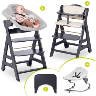 Hauck Hochstuhl Beta Plus Dark Grey - Newborn Set Premium (Set), Babystuhl ab Geburt mit Neugeborenen Aufsatz, Sitzpolster & Essbrett