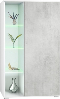 Vladon Standvitrine Davos (Standvitrine, mit 3 Glasböden und 8 Fächer inkl. LED) Weiß matt/Beton Oxid Optik (71,5 x 134 x 35 cm)