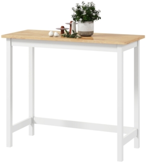 Bartisch Mit Eichenoptik Platte & Weißem Rahmen - Hochtisch Küchentisch Kompakt Aus Kautschukholz