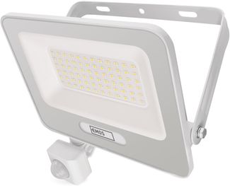 EMOS - LED Aluminium-Strahler GLARO 50 W mit Sensor - IP54 wasserdicht für Feuchtraum und Außen - superhell 5 000 lm, Neutralweiß 4 000 K, Lebensdauer 20 000 h - 20 cm Gummi-Anschlusskabel - weiß