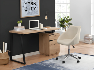 Vente-unique - Schreibtisch mit 1 Schublade & 1 Tür - MDF & Edelstahl - Eichefarben & Schwarz - GOTAMA