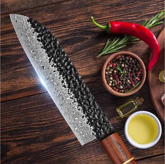 KingLux Santokumesser Damastmesser Sushimesser aus 67 Schicht VG10 Damaszener Stahl