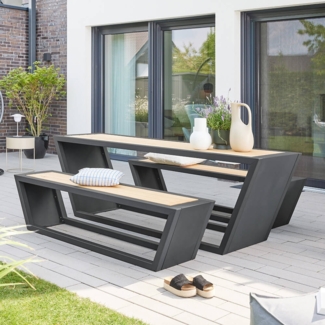 HOME DELUXE Sitzgarnitur aus Stahl KOBON Anthrazit - Made in Germany - 2 x Bank + 1 x Tisch
