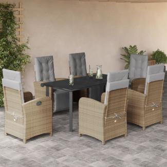vidaXL 7-tlg. Garten-Essgruppe mit Kissen Beige Poly Rattan